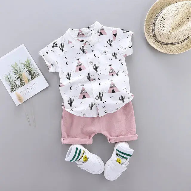 Baby Clothes Cool Pyramid Summer Short-sleeved Shirt Set