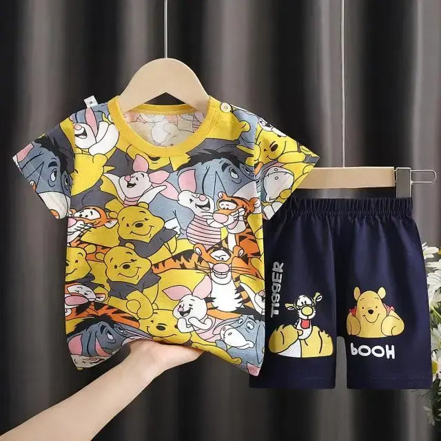 2pc/set Mickey Baby Summer Clothes Children's Tracksuit Short Sleeved Suit Girls Boys T-shirt + Shorts Outfits Disney 1-4 Age