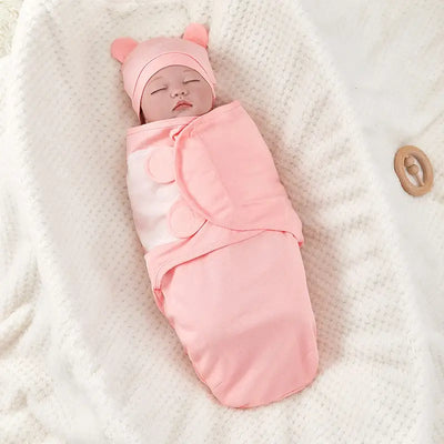 Newborn Sleeping Bag Cotton Baby Swaddle Wrap Adjustable Newborn Sleepsack Hat Set