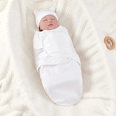 Newborn Sleeping Bag Cotton Baby Swaddle Wrap Adjustable Newborn Sleepsack Hat Set