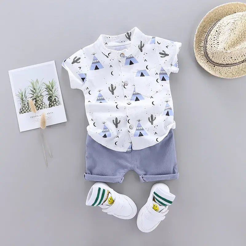 Baby Clothes Cool Pyramid Summer Short-sleeved Shirt Set