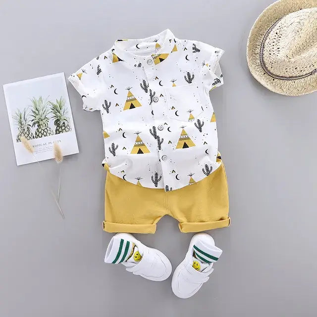 Baby Clothes Cool Pyramid Summer Short-sleeved Shirt Set