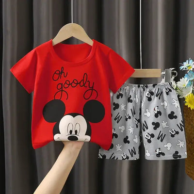 2pc/set Mickey Baby Summer Clothes Children's Tracksuit Short Sleeved Suit Girls Boys T-shirt + Shorts Outfits Disney 1-4 Age