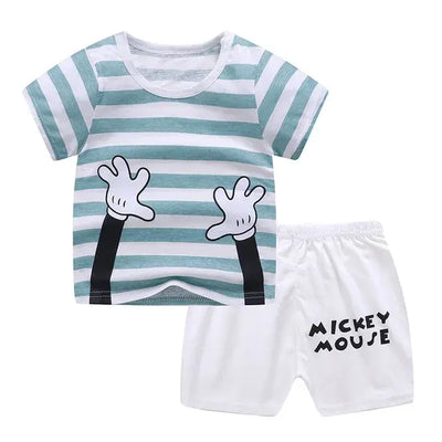 2pc/set Mickey Baby Summer Clothes Children's Tracksuit Short Sleeved Suit Girls Boys T-shirt + Shorts Outfits Disney 1-4 Age